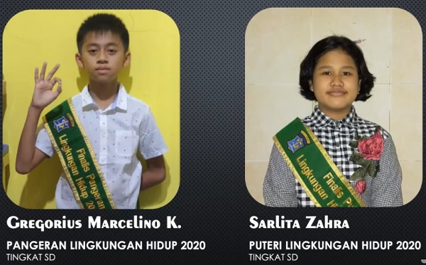 Puteri Lingkungan Hidup 2020 SD: Sarlita Zahra, SDN PAKIS III dan Pangeran Lingkungan Hidup 2020 SD: Gregorius Marcelino Krustian, SDN Kaliasin I