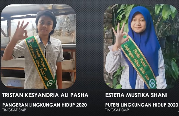 Puteri Lingkungan Hidup 2020 SMP: Estetia Mustika Shani, SMPN 61 dan Pangeran Lingkungan Hidup 2020 SMP: Tristan Kesyandria Ali Pasha, SMPN 41