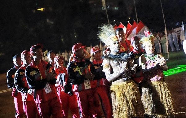 Pembukaan Pekan Olahraga Mahasiswa Nasional (POMNAS) berlangsung di Gelanggang Olahraga Mahasiswa Soemantri Brojonegoro (GMSB) Jakarta, 19-26 September 2019