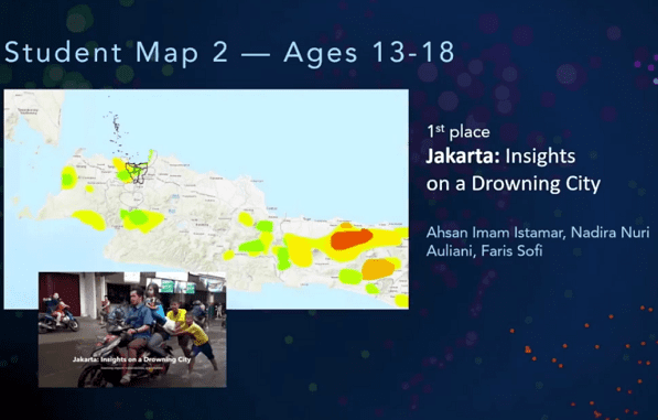 Pengumuman pelajar SMA Al-Jabr School Jakarta yang terdiri atas Ahsan Imam Istamar, Nadira Nuri Auliani dan Faris Sofi kompetisi teknologi geospasial dunia "Esri Map Gallery" yang berlangsung di California, Amerika Serikat pada 13-16 Juli 2020