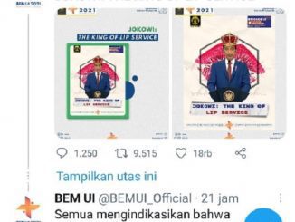 Kicauan akun resmi BEM UI yang menyebut Jokowi King of Lip Service