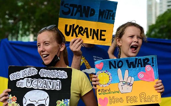 Demonstrasi untuk menghentikan peperangan di Ukraina. (Ist.)
