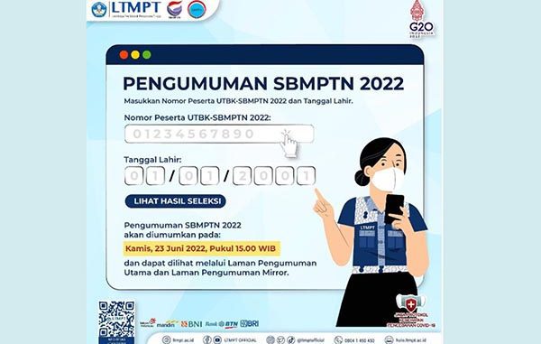Pengumuman Hasil UTBK-SBMPTN 2022. (Dok.LTMPT)