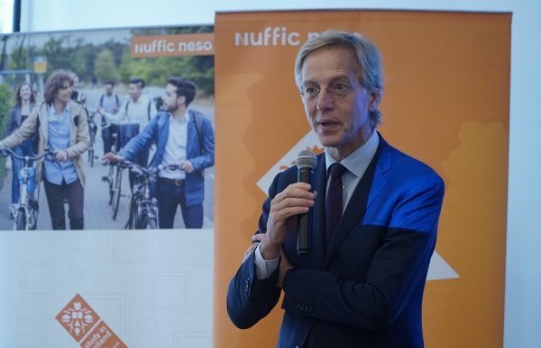 Menteri Pendidikan, Kebudayaan dan Ilmu Pengetahuan Kerajaan Belanda Robbert Dijkgraaf di acara awarding ceremony OKP-LPDP: StuNed Joint Scholarship Programme 2022 di Museumplain, Netherlands Embassy Jakarta pada Jumat, 22 Juli 2022 