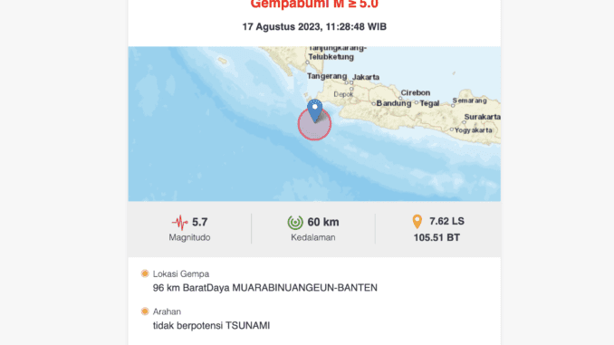 Gempabumi Banten 5,7 M pada Kamis, 17 Agustus 2023